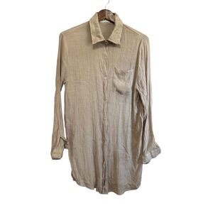 Bsubseach Button Up Shirt Womens One Size‎ Tan Excellent Crinkle Long Sleeve Top